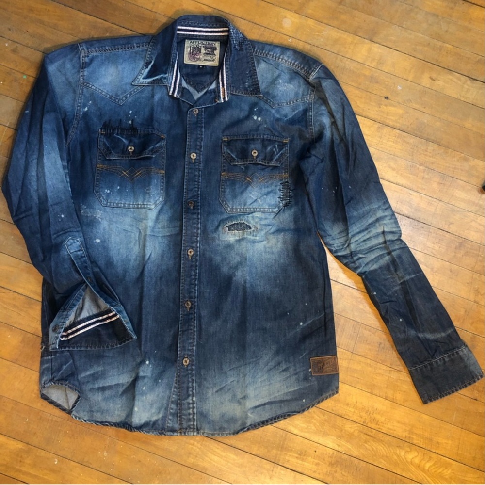🔥Affliction🔥- Distressed Denim Shirt - XL